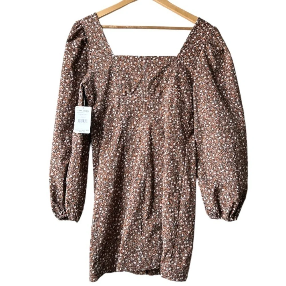 NWT Free People Call Me Cord Mini Dress Brown Black Combo Sz 4 - Picture 7 of 16